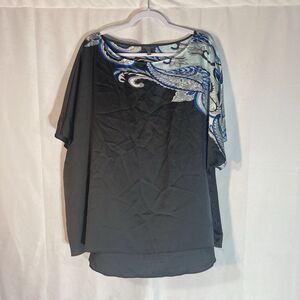 65-1 THE LIMITED black blue gray paisley hi-low satin dolman sleeve top 3X